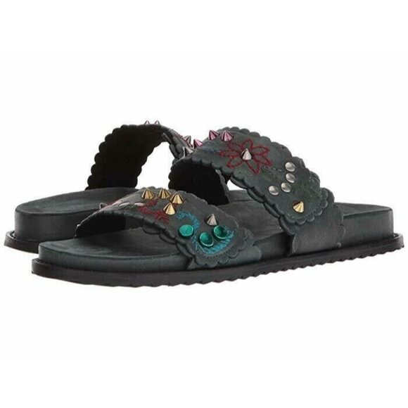 Free People Leather Sandal Spellbound Footbed Black US 6 EUR 36 New In Box - Picture 1 of 6